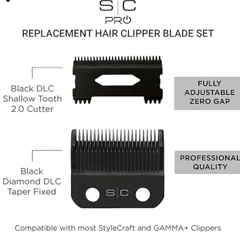 StyleCraft Fixed DLC Taper Blade + DLC Shallow Tooth 2.0 Cutter Clipper Blade SC539B