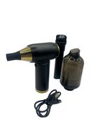 electric cordless mini barber  jet strong turbo fan air duster black/gold- with integrated vacuum cleaner accessory