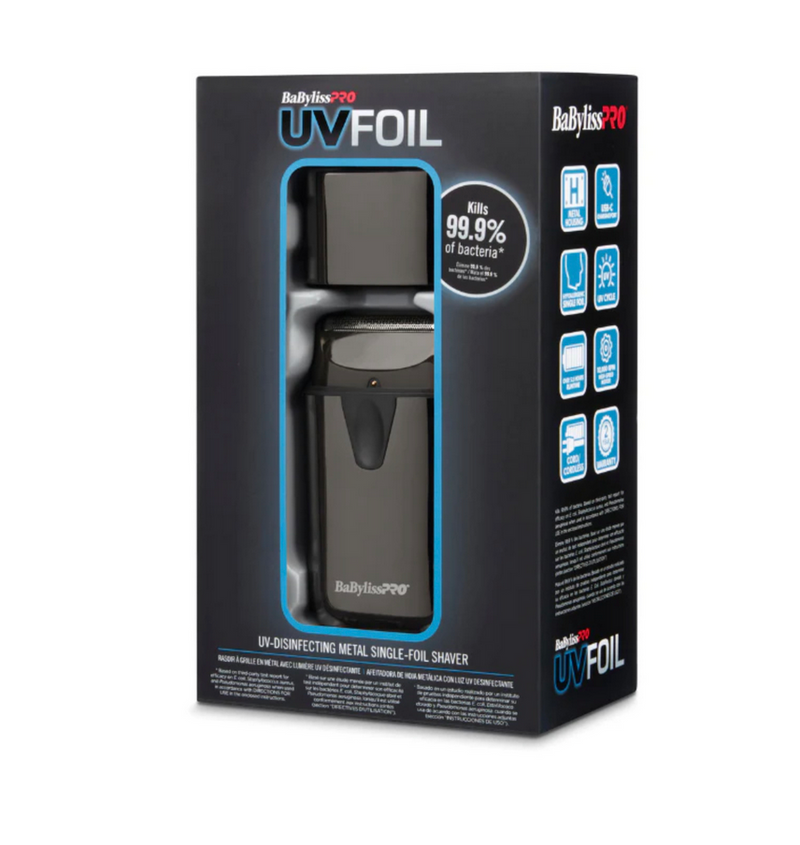 BaBylissPRO UVFOIL Disinfecting UV Metal Single Foil Cordless Shaver – kills 99.9% of bacteria – FXLFS1