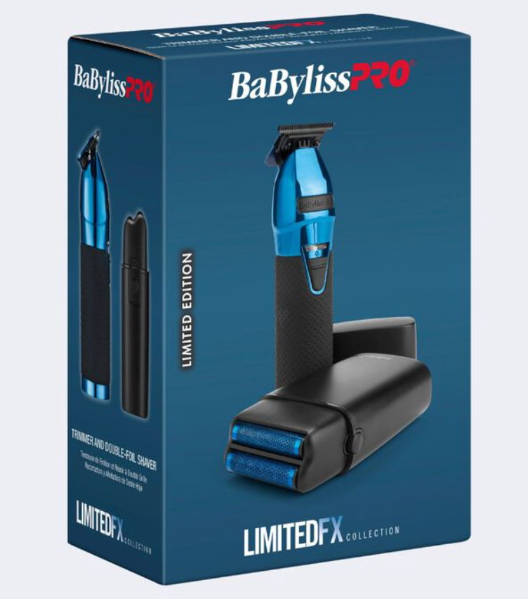 BabylissPRO limitedfx black & blue trimmer and double foil shaver set – FXDUOFS2TBL