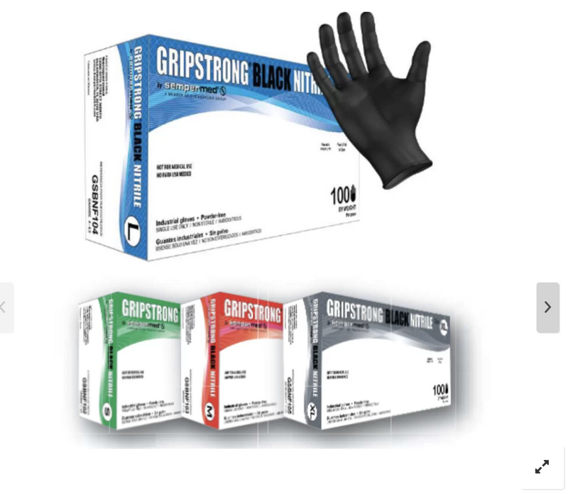 GripStrong Black Nitrile Gloves 100pc