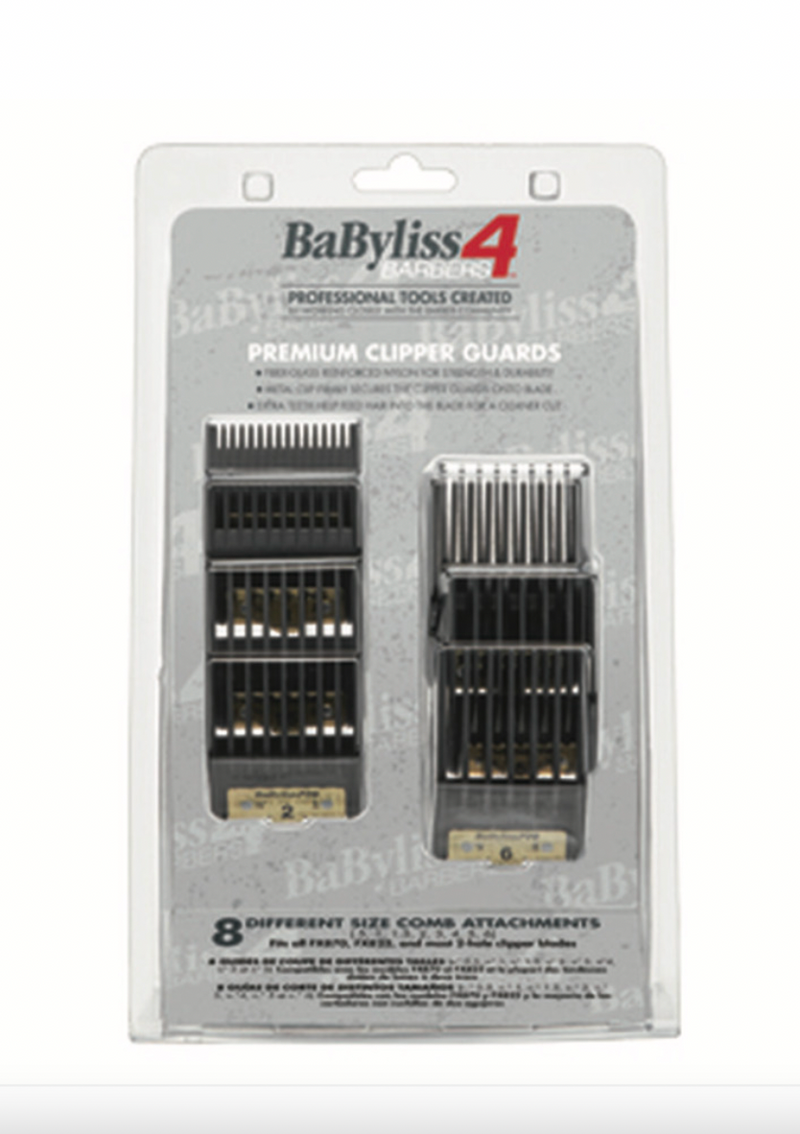 BaBylissPRO BaByliss4Barbers Premium Clipper Guards Set 8pc Guides with Gold Metal Clip FXPCG