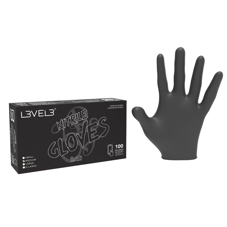 L3VEL3™ PROFESSIONAL BLACK NITRILE GLOVES - 100 PACK
